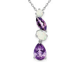 1.85 Carat (ctw) Lab-Created Opal and Amethyst Drop Pendant Necklace in 14K White Gold with Chain